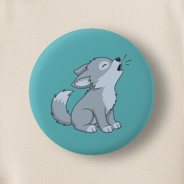 Cute Howling Wolf Pup on Green 6 Cm Round Badge (Creator Uploaded)