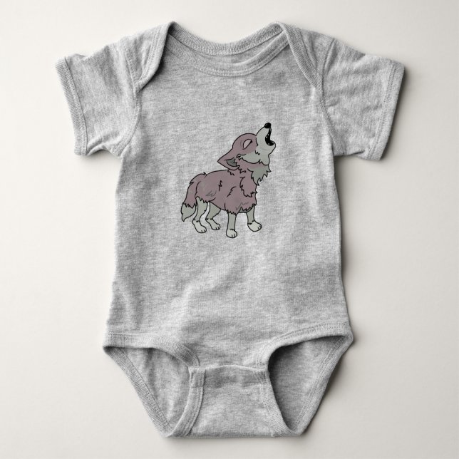Cute Howling Wolf T-Shirt Baby Bodysuit (Front)