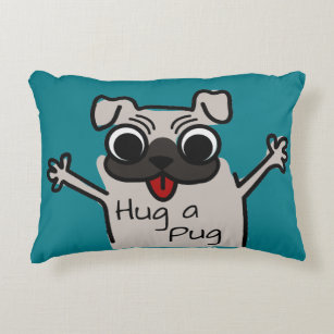 Cute Hug a Pug Teal Decorative Cushion