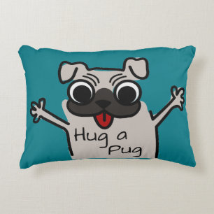 Cute Hug a Pug Teal Decorative Cushion