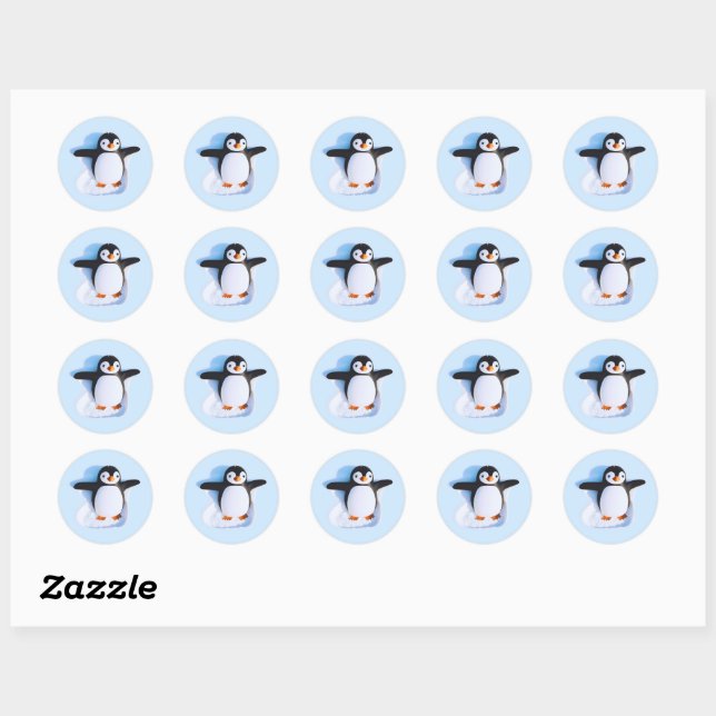 Cute Huggable Penguin Classic Round Sticker (Sheet)