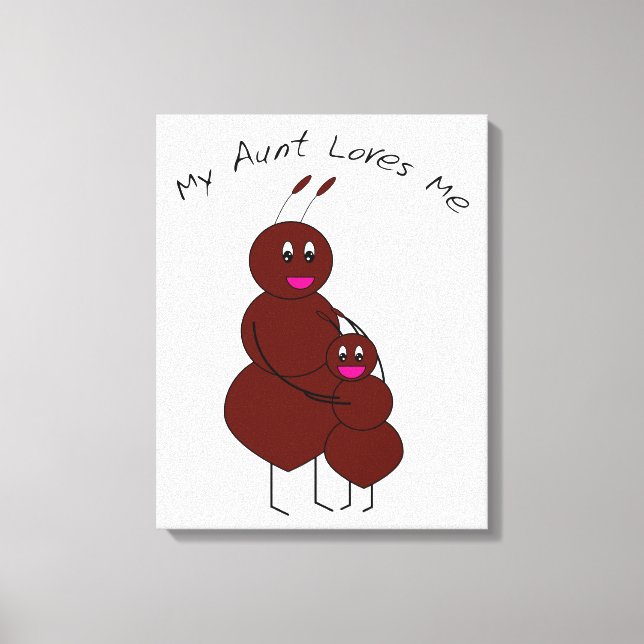 Cute Hugging Aunt and Niece Family Ant Cartoon Canvas Print (Front)