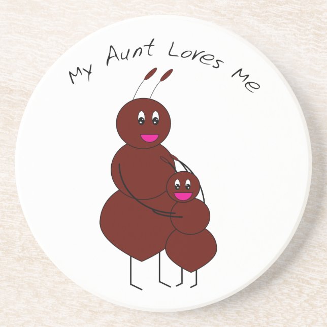 Cute Hugging Aunt and Sweet Family Ant Cartoon Coaster (Front)