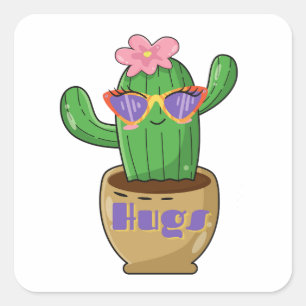Cute Hugging Cactus Funny Square Sticker