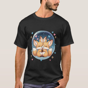 Cute Hugging Fennec Fox in Starry Bubble Kawaii Ar T-Shirt