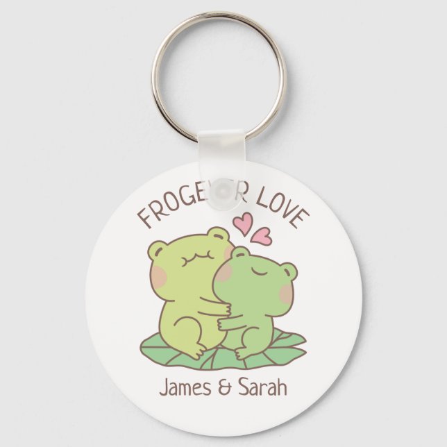 Cute Hugging Frogs Frogever Love Pun Key Ring (Front)