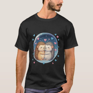 Cute Hugging Hedgehog in Starry Bubble Kawaii Art  T-Shirt