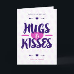 Cute Hugs & Kisses Rustic Lettered Valentine's Day Holiday Card<br><div class="desc">Cute Hugs & Kisses Rustic Lettered Valentine's Day Holiday Card | Send Valentine's day greetings to family and friends with this customisable Valentine's day card. It features rustic lettering in pink and purple. Customisable by adding your own texts. You can further customise the back of the card by adding a...</div>