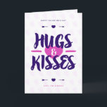 Cute Hugs & Kisses Rustic Lettered Valentine's Day Holiday Card<br><div class="desc">Cute Hugs & Kisses Rustic Lettered Valentine's Day Holiday Card | Send Valentine's day greetings to family and friends with this customisable Valentine's day card. It features rustic lettering in pink and purple. Customisable by adding your own texts. You can further customise the back of the card by adding a...</div>