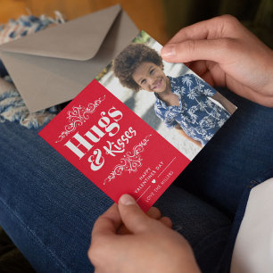 Cute Hugs & Kisses Valentine Photo Holiday Card
