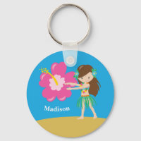Cute Hula Girl Kids Custom Blue Beach Monogram