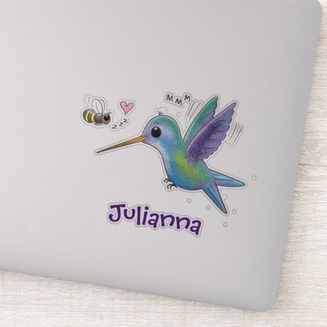 Cute hummingbird and bee cartoon illustration (Detail)
