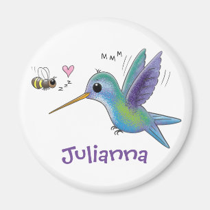 Cute hummingbird and bee cartoon illustration magnet