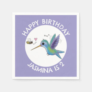 Cute hummingbird and bee cartoon personalised napkin