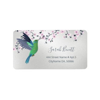 Cute Hummingbird Cherry Blossom Green Silver  Label