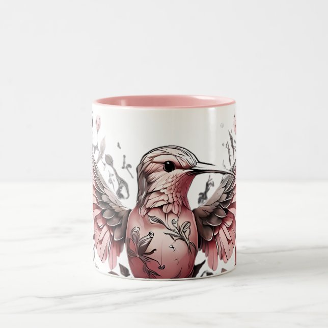 Cute Hummingbird Designs on  Two-Tone Coffee Mug (Center)