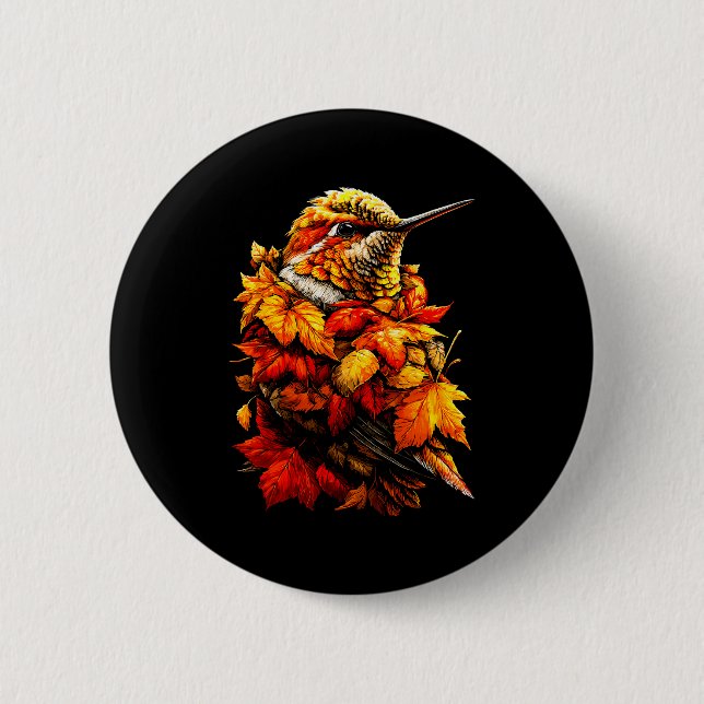 Cute Hummingbird Fall Leaves Forest Vibes Autumn A 6 Cm Round Badge (Front)