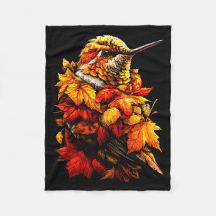 Cute Hummingbird Fall Leaves Forest Vibes Autumn A Fleece Blanket