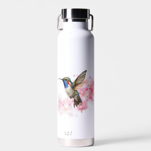 Cute Hummingbird Floral Watercolor Personalised Water Bottle