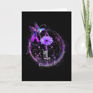 Cute Hummingbird Holding Purple Ribbon Overdose Aw Card