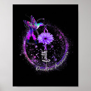 Cute Hummingbird Holding Purple Ribbon Overdose Aw Poster