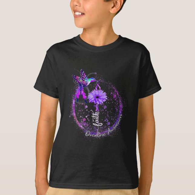 Cute Hummingbird Holding Purple Ribbon Overdose Aw T-Shirt (Front)