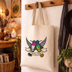 Cute Hummingbirds Add Your Own Text Ribbon Cartoon Tote Bag