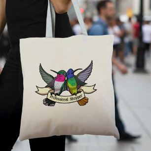 Cute Hummingbirds Add Your Own Text Ribbon Cartoon Tote Bag