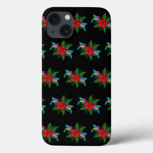 Cute Hummingsbirds on Hibiscus Flower Cartoon iPhone 13 Case