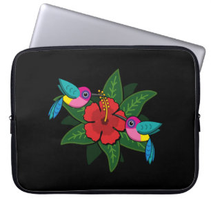 Cute Hummingsbirds on Hibiscus Flower Cartoon Laptop Sleeve