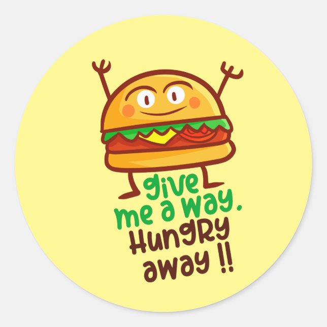 Cute Hungry Away Burger Round Sticker (Front)