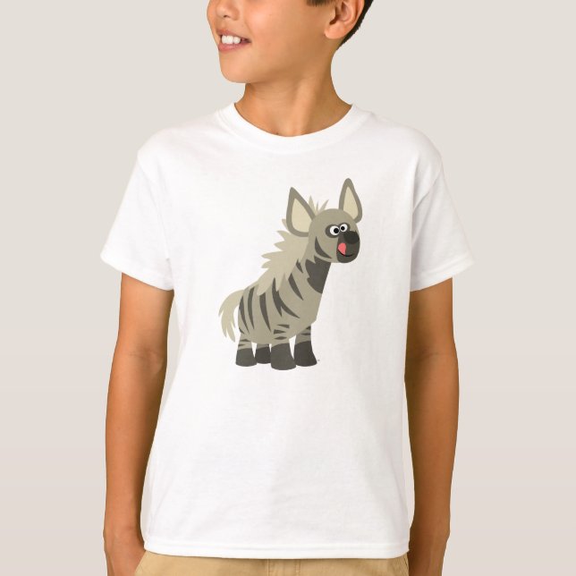 Cute Hungry Cartoon Striped Hyena Children T-Shirt (Front)