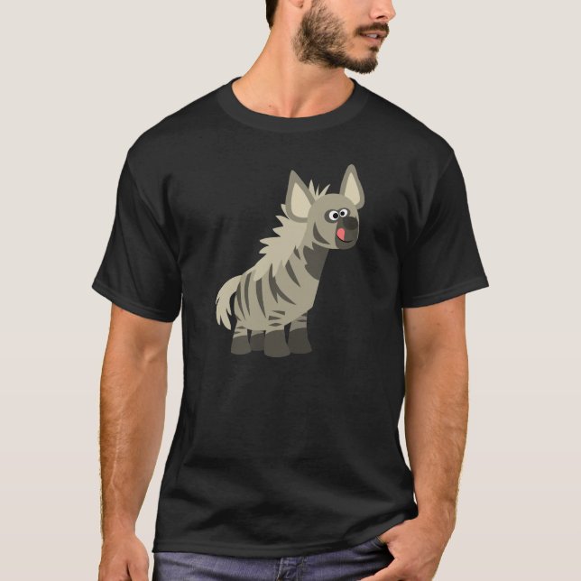 Cute Hungry Cartoon Striped Hyena T-Shirt (Front)