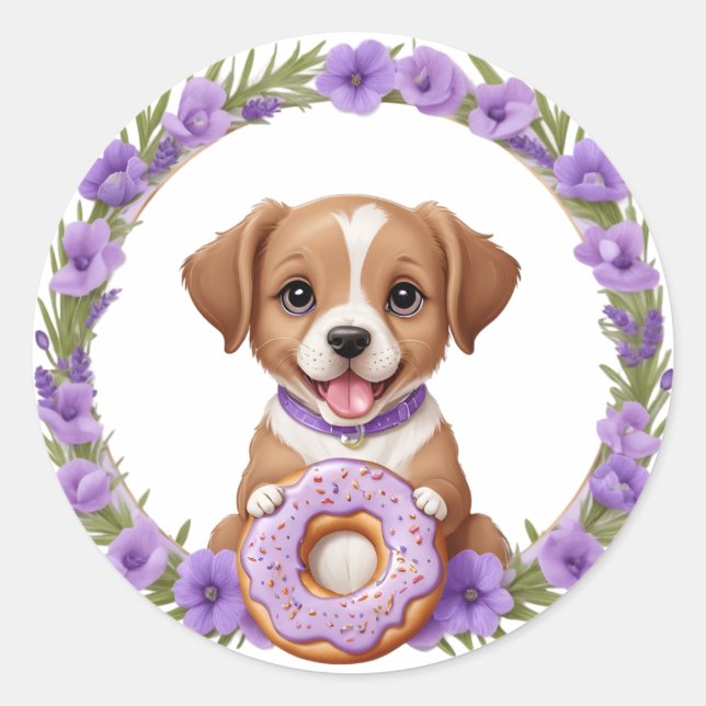 Cute Hungry Lavender Puppy Sticker (Front)