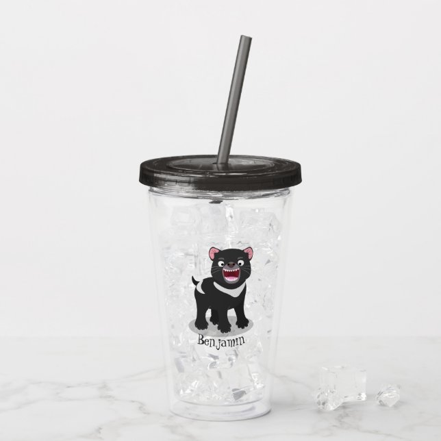 Cute hungry Tasmanian devil cartoon illustration Acrylic Tumbler (Back Ice)