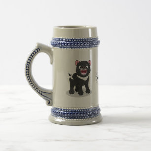 Cute hungry Tasmanian devil cartoon illustration Beer Stein