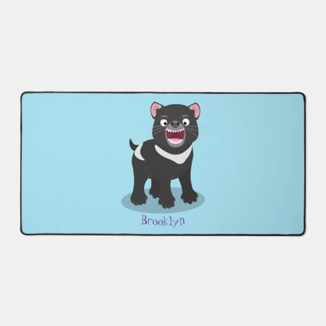 Cute hungry Tasmanian devil cartoon illustration Desk Mat (Front)