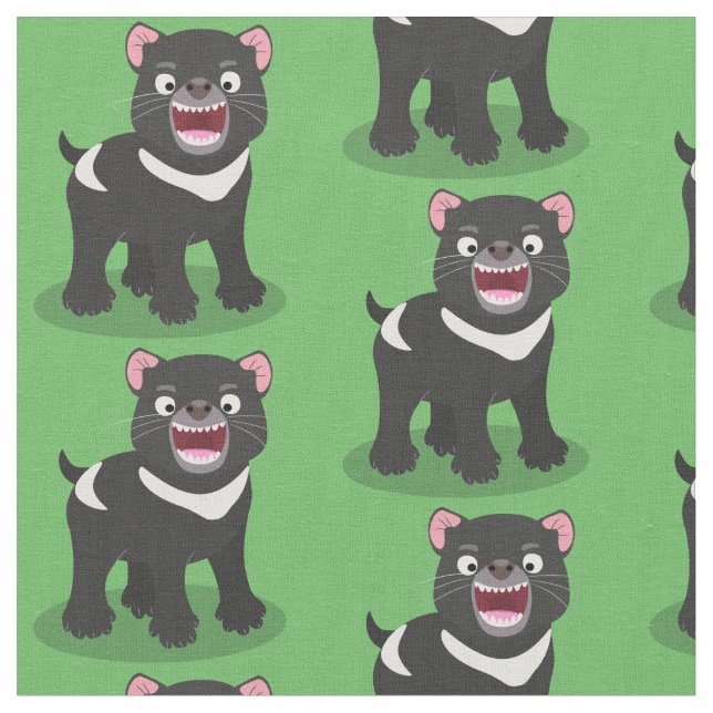 Cute hungry Tasmanian devil cartoon illustration Fabric (Close Up)