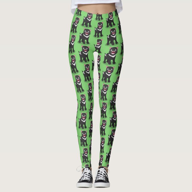 Cute hungry Tasmanian devil cartoon illustration Leggings (Front)