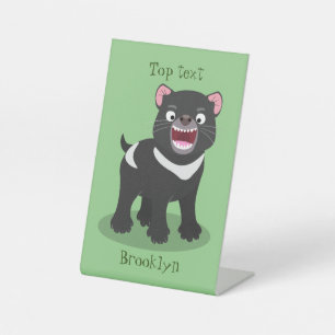 Cute hungry Tasmanian devil cartoon illustration Pedestal Sign