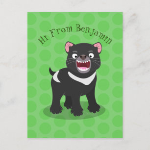Cute hungry Tasmanian devil cartoon illustration Postcard