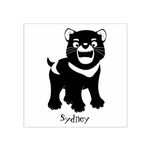 Cute hungry Tasmanian devil cartoon illustration Rubber Stamp