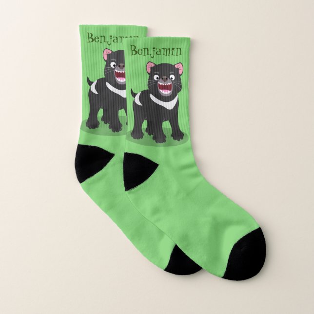 Cute hungry Tasmanian devil cartoon illustration Socks (Pair)