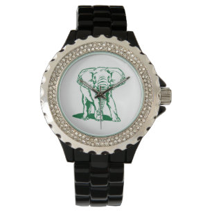 Cute Hunter Green Elephant Line Drawing Watch