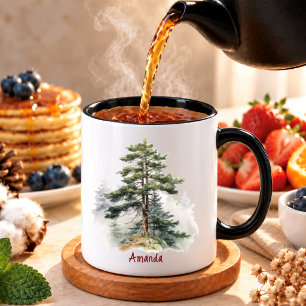 Cute hunter green watercolor pine trees Christmas  Mug