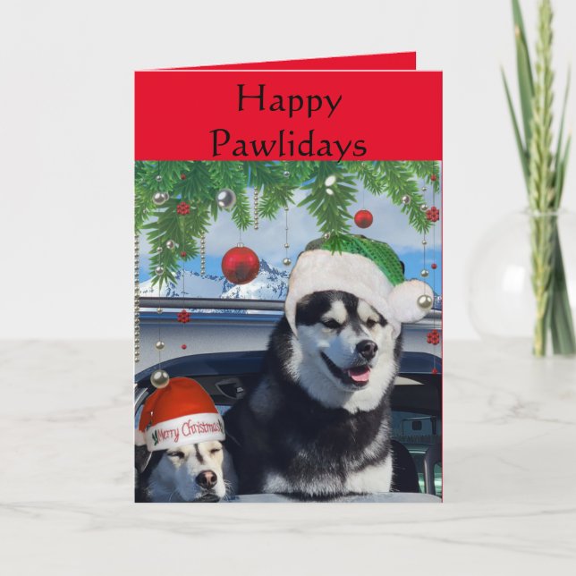 Cute Huskies Holiday Greeting Card (Front)