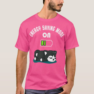 Cute Husky Battery Low Energy Tired Dog Fun T-Shirt