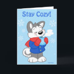 Cute husky card<br><div class="desc">Wish someone a friendly holiday greeting with this cosy little husky,  bundled up with his hot chocolate.</div>