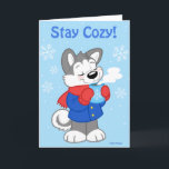 Cute husky card<br><div class="desc">Wish someone a friendly holiday greeting with this cosy little husky,  bundled up with his hot chocolate.</div>