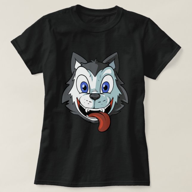 Cute Husky Cartoon Dog T-Shirt (Design Front)